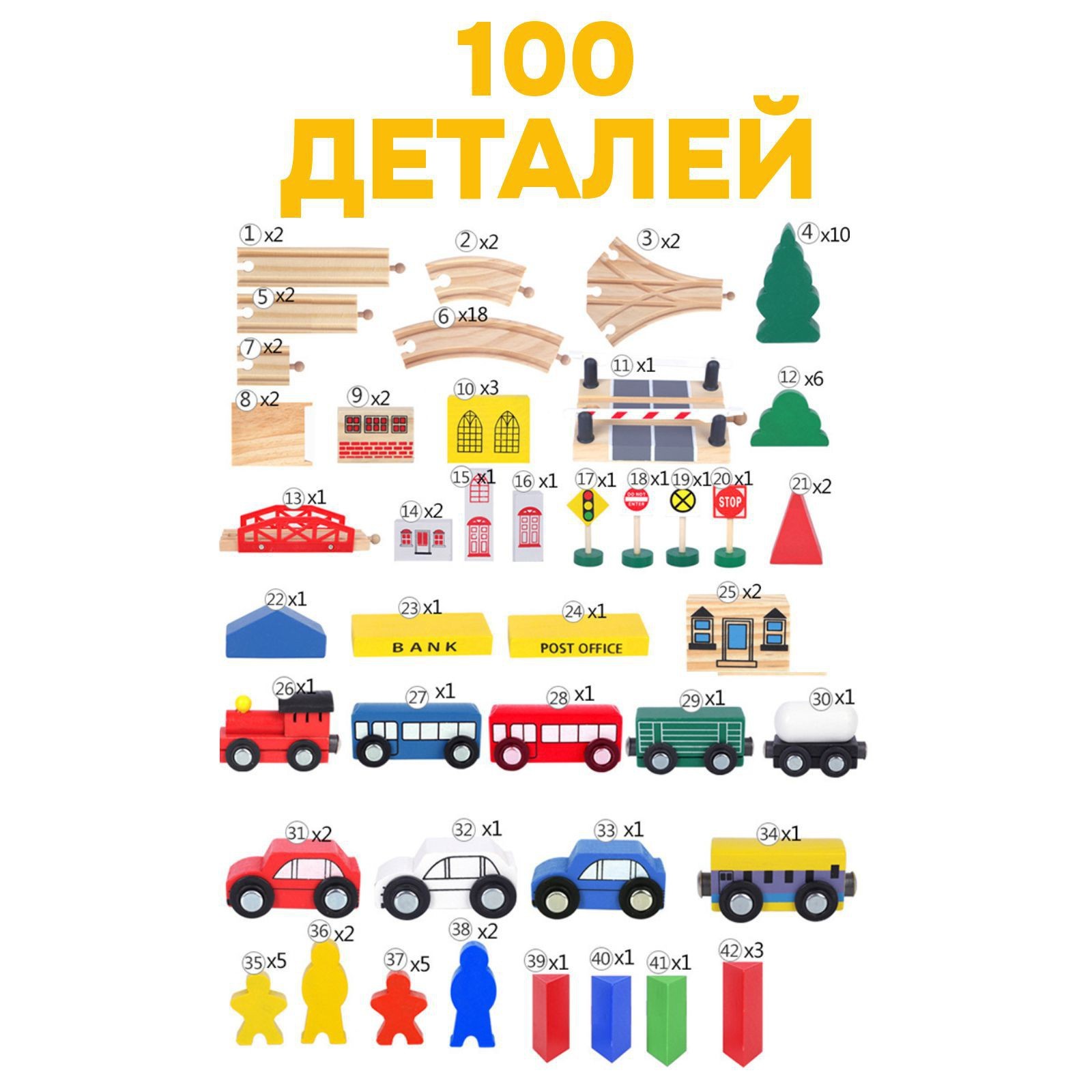 КИДАС, детская деревянная железная дорога, 100 деталей 2