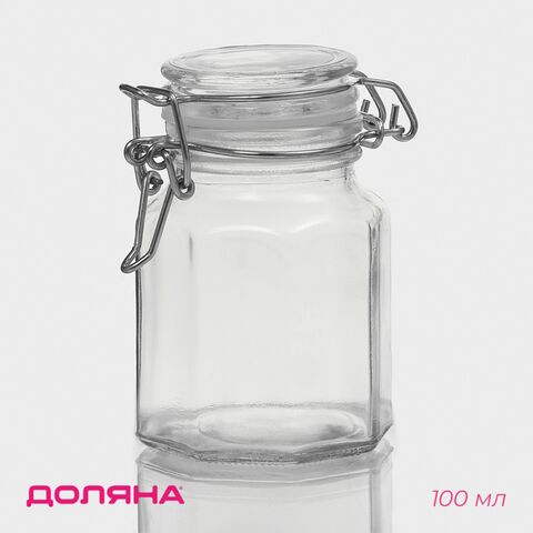 Банка для сыпучих Доляна «Грани», 100 мл, 6×7×8 см, с бугельным замком, стекло, прозрачная 1